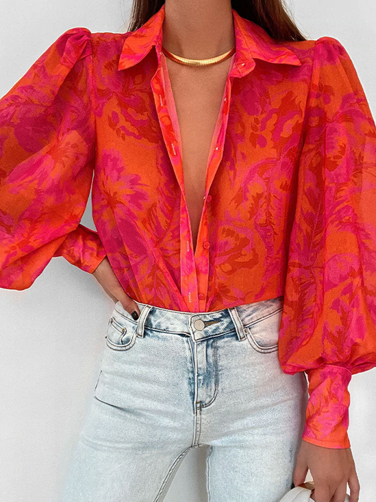 BTFBM Women Fashion Button Down Shirts Lapel V Neck Printed Solid Boho Long Sleeve Blouses Dressy Casual Summer Fall Top