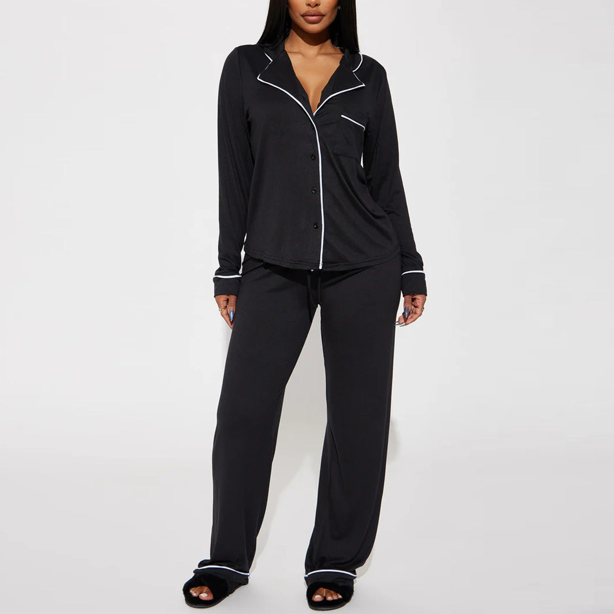 Modal Pajama Set, Long Sleeve Button Down Shirt and Pajama Pants, Sleepwear for Women - Seldom Seen Styles