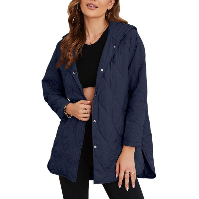 Jacket for Women Casual Fall Hooded Puffer Long Sleeve Button Oversized Lightweight Basic Winter Black Outerwear Comfort Coat Tops 2025 Womenswear Outfits - Seldom Seen Styles