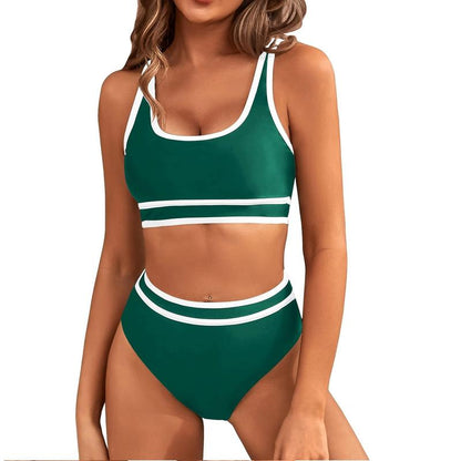 Women's High Waisted Bikini Sets Sporty Two Piece Swimsuit Color Block Cheeky High Cut Bathing Suits - Seldom Seen Styles