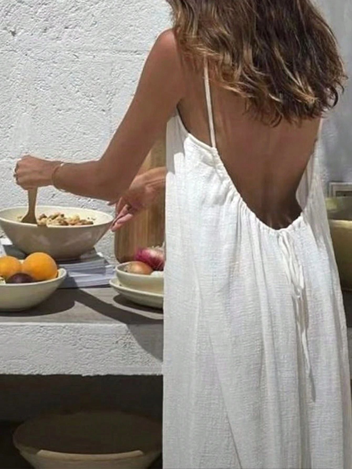 Women's Solid Color Backless Cami Dress, Casual Sleeveless Dress for Summer, Ladies Clothes for Beach Holiday Vacation - Seldom Seen Styles