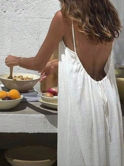 Robe camisole dos nu couleur unie pour femme, robe décontractée sans manches pour l'été, vêtements pour femmes pour les vacances à la plage