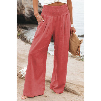 Damen Leinen Palazzo Hose Sommer Boho Weites Bein Hohe Taille Lässige Lounge Hose 2025 Strand Reise Urlaub Outfits 