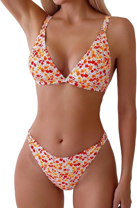 Women's 2 Piece Floral Print Swimsuit Triangle String High Cut Bikini Sets Bathing Suit - Seldom Seen Styles