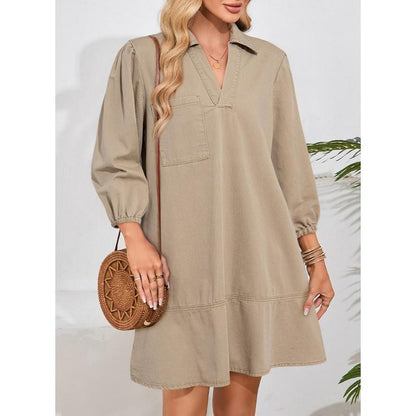 Denim Dress for Women Fashion Fall Casual Babydoll 2025 V Neck 3/4 Puff Sleeve Jean Dresses - Seldom Seen Styles