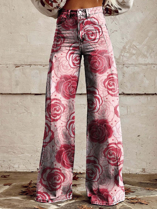 Wide Leg Trousers Women Fashion Wide Leg Pants Floral Print Casual Pants