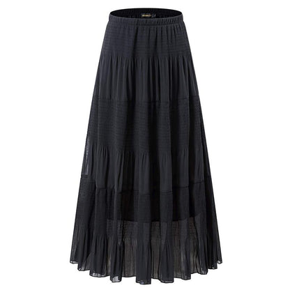 Women's Chiffon Elastic High Waist Pleated A-Line Flared Maxi Skirts Breathable & Comfortable Casual Summer Wear White Black Gymskirt