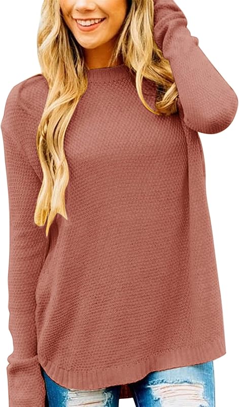 MEROKEETY Women&#39;s 2024 Fall Long Sleeve Oversized Crew Neck Solid Color Knit Pullover Sweater Tops