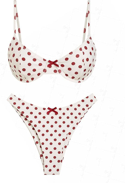 Contrast Color Red Gingham Spliced High Leg Cheeky Bikini Set - Seldom Seen Styles