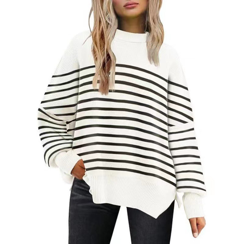 Women's Oversized Batwing Sweaters 2024 Fall Outfits Crewneck Ribbed Knit Side Slit Trendy Pullover Tops