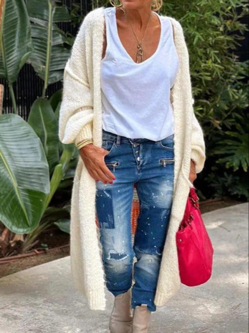 Women's Letter Print Long Sleeve Cardigan, Fall Outfits, Fallfreshness Casual Loose Open Front Longline Cardigan Knitwear Sweater, Back To School Outfits, Spring & Fall Knitwear, Trendy Fall Outfits 2024, Womenswear, Fall Clothes Vintage Clothing