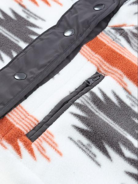 Women's Geometric Print Pocket Button Front Zipper Polar Fleece Spring Jacket, Casual Stand Collar Long Sleeve Coat for Fall & Winter, Women's Clothes for Daily Wear, Jackets & Coats, Fall Outfits, Fall Clothes, Preppy 80s Clothes - Seldom Seen Styles