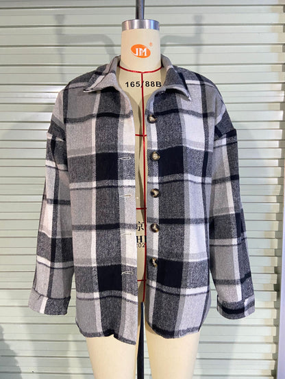 European and american hot2024ebay Amazon wish Autumn and Winter New Fashion Large Plaid Shirt Women's Woolen Coat