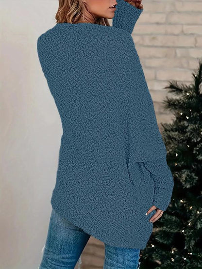 Women's Plain Pocket Batwing Sleeve Cardigan, Casual Long Sleeve Open Front Knitwear for Fall & Winter, Women's Knit Clothing for Daily Wear