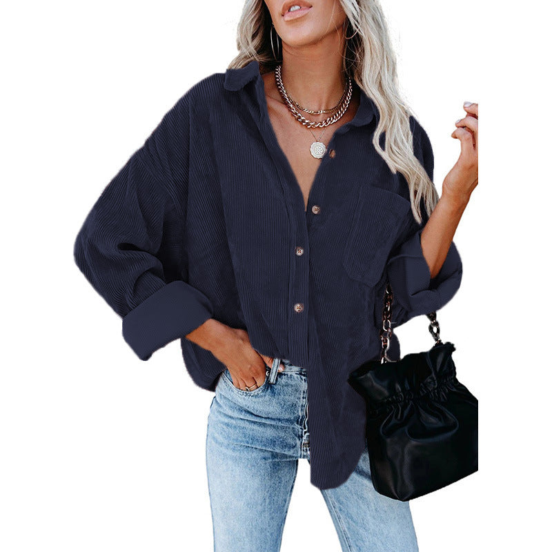 Dokotoo Womens Corduroy Button Down Shirts Boyfriend Long Sleeve Oversized Blouses Tops