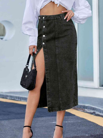 RIVET™ Button-Front Denim Midi Skirt