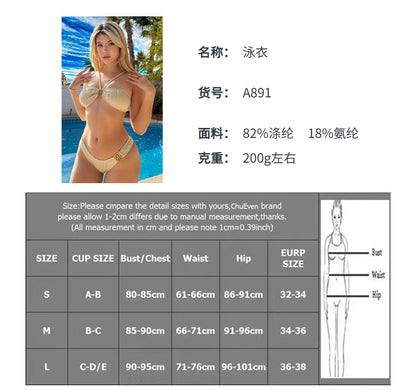 high waisted 2 piece swimsuit metallic swimsuits halter bikini bikini Swimsuit ins Thailand Holiday - Seldom Seen Styles