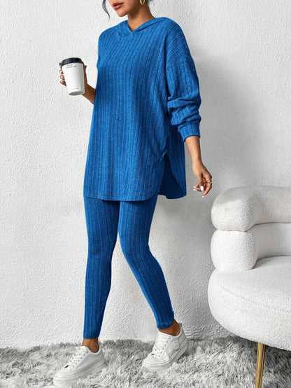 with Textured Two-Piece Set, Casual Long-Sleeved Hoodie and Leggings Suit, Women's Clothing