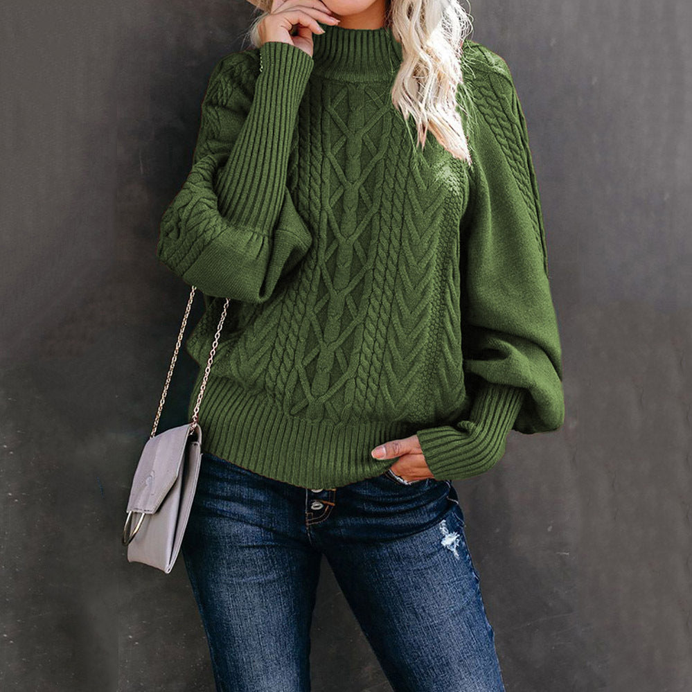 wish2023Winter New Mid-Neck Sweater Women's Amazon Foreign Trade Loose Long-Sleeved Knitted Solid Color Sweater