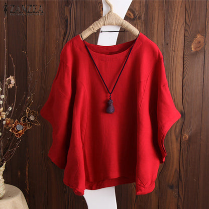 Solid Oversized Batwing Sleeve Loose Plus Size Top Casual Blouses Summer Essential Chic Top outfits Minimalist Feminine Womenswear casual outfits women cute summer outfit