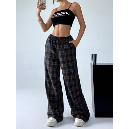 Damenhose mit Buchstaben-Leopardenmuster und geradem Bein, elastische Taille, Y2K-Hose, Unterteil mit Taschen