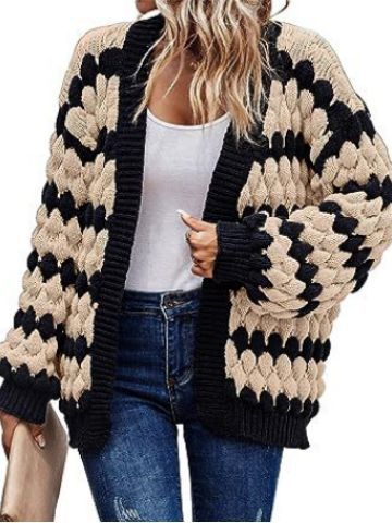 2024 Autumn and Winter Amazon New Lantern Sleeve Striped Loose Multicolor Twisted Knitted Winter Sweater Coat