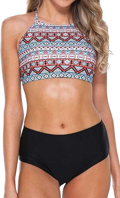 Women's High Waisted Bikini Sets Sporty Two Piece Swimsuit Tummy Control Bathing Suit with Pockets - Seldom Seen Styles