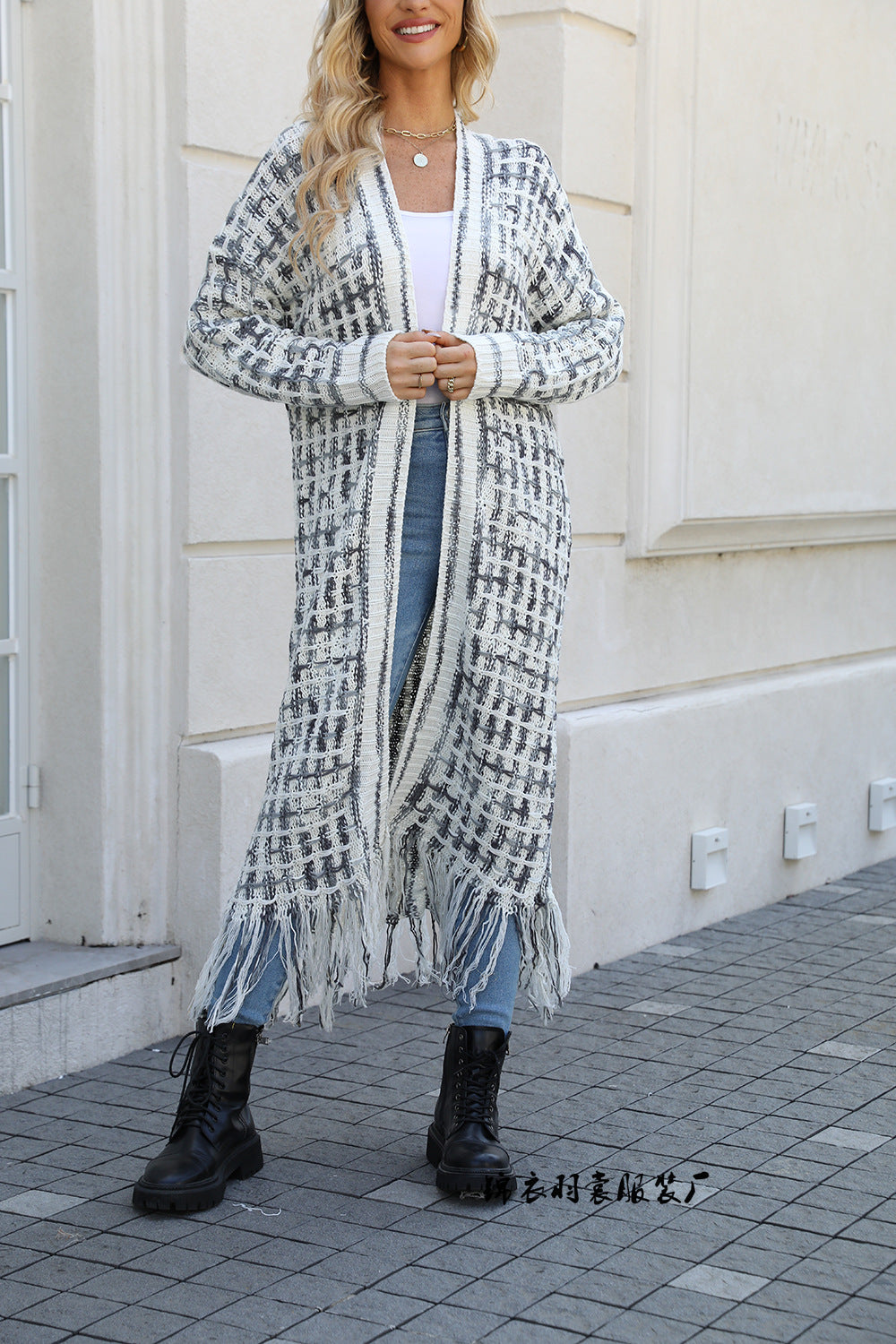 2024New Winter Clothes European and American Foreign Trade plus Size Tassel Long Cardigan Jacket Sweater Cross-Border Hot Women's Clothing Wholesale