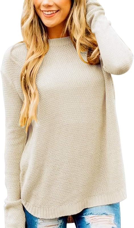 MEROKEETY Women&#39;s 2024 Fall Long Sleeve Oversized Crew Neck Solid Color Knit Pullover Sweater Tops