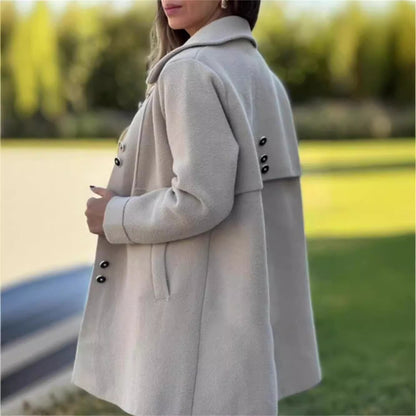 Women's Winter Casual Lapel Collared Single Breasted Wool Pea Coat Elegant Wool Blend Overcoat