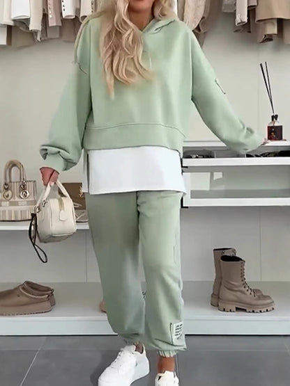 2025New Hooded Fashion Solid Color Casual Sports Suit Women's Clothing