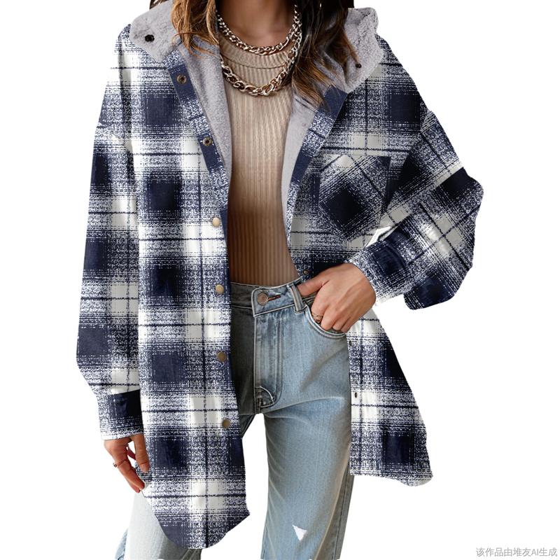 Women's Flannel Hooded Plaid Fuzzy Fleece Jacket - Seldom Seen Styles