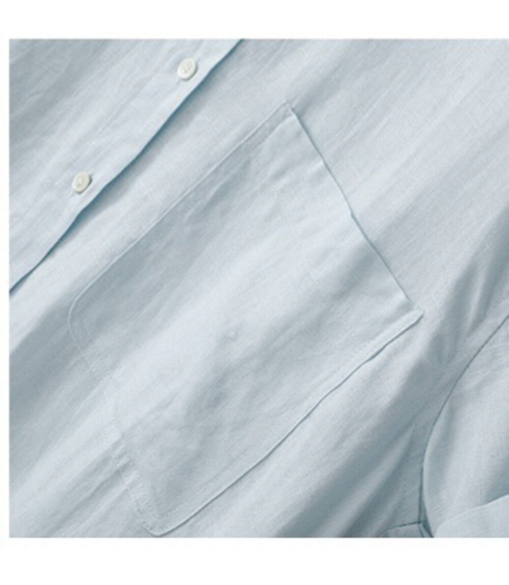 Light Blue Linen Short Sleeve Button Down Shirt Dress Collared Loose Fit Casual Midi Dress - Seldom Seen Styles