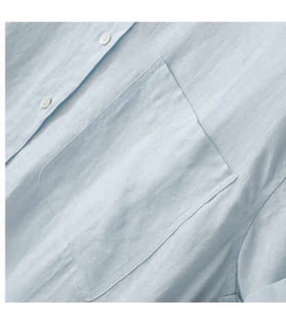 Light Blue Linen Short Sleeve Button Down Shirt Dress Collared Loose Fit Casual Midi Dress