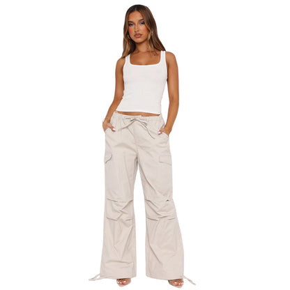 Damen Cargohose Weites Bein Lässige Baggy Fallschirmhose Multi Pockets Y2K Gerade Hose