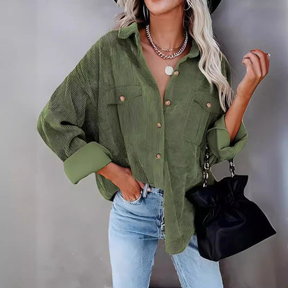 Womens Fashion Cropped Corduroy Shackets Button Down Jackets Tops Fall Trendy Long Sleeve Shirts