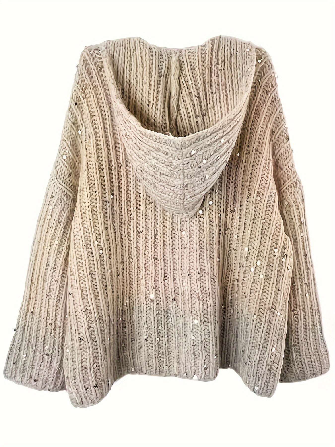 Strickjacke mit offener Vorderseite und Paillettendetail, stilvolle Langarm-Kapuzenjacke mit Farbverlauf für Herbst und Winter, Damenbekleidung