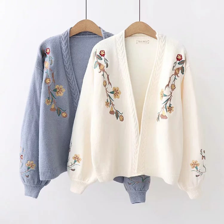 Autumn and Winter All-Matching Casual Simplicity Flower Embroidery Student Knitted Long Sleeve Sweater Wholesale 57264