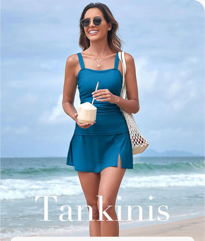 Women Vintage Tummy Control Two Piece Tankini Swimsuits Swimdress Push up Swimwear Bathing Suits - Seldom Seen Styles