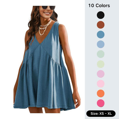 Women's Summer Sleeveless Mini Dress Casual Loose V Neck Sundress with Pockets - Seldom Seen Styles