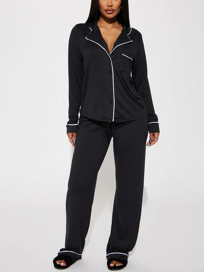 Modal Pajama Set, Long Sleeve Button Down Shirt and Pajama Pants, Sleepwear for Women