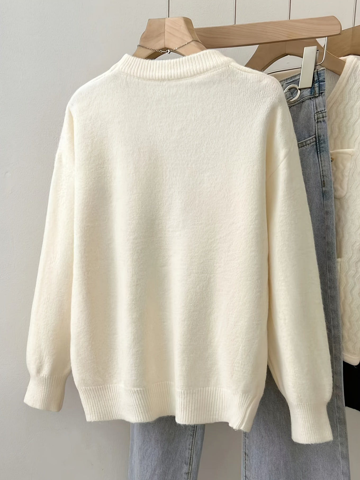 Bear Pattern Crew Neck Sweater, Casual Long Sleeve Sweater For Fall & Winter, Women's Clothing