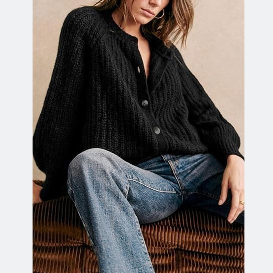 2024Autumn and Winter New Cross-Border Amazon Knitwear European and American Loose and Lazy Style Solid Color Long-Sleeve Cardigan Sweater Women