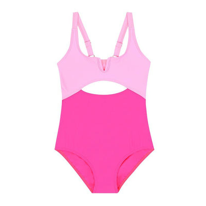 Women's V Neck Tied Cutout Contrast Classic One-Piece Swimsuit - Seldom Seen Styles