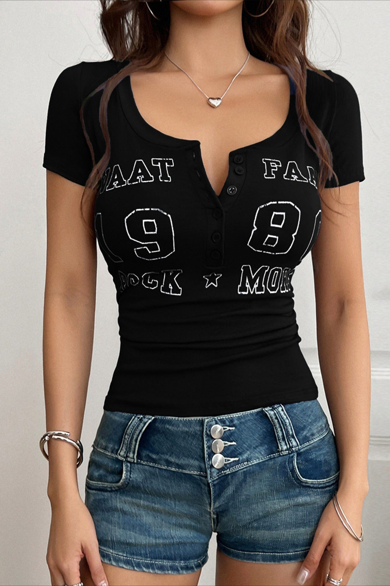 Sexy Letter Print V Neck Slim T-shirt - Seldom Seen Styles