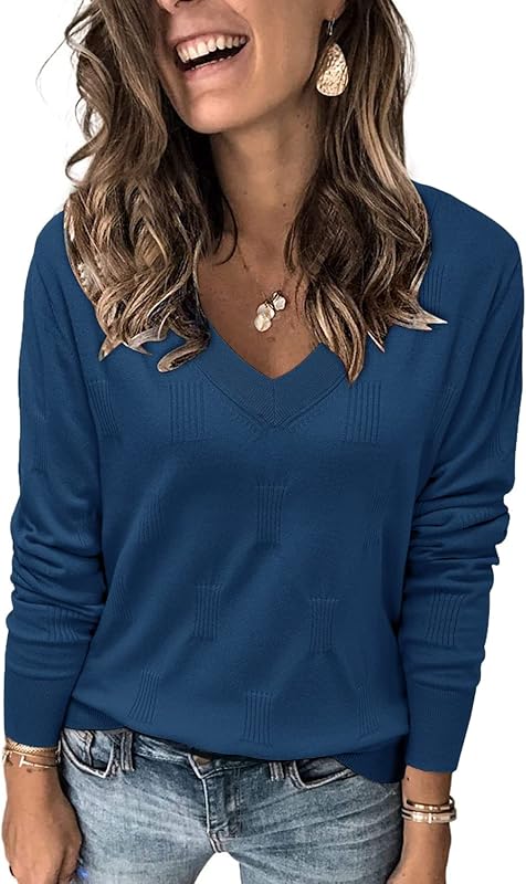 Womens Fall Tops 2024 Fashion V Neck Long Sleeve Shirts Blouse Knit Casual Pullover Sweater Cozy Clouds XS-3XL