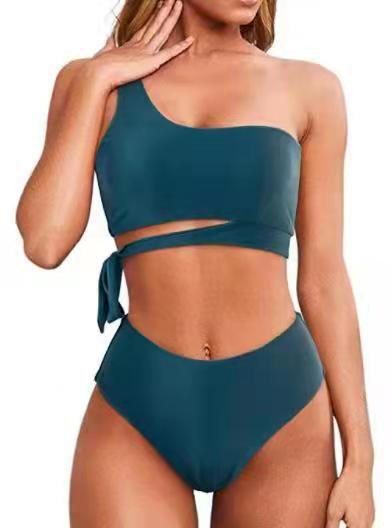 Women One Shoulder High Waisted Bikini Tie High Cut Two Piece Swimsuits - Seldom Seen Styles