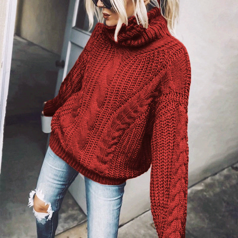 Herbst und Winter Europäischer und Amerikanischer Pullover Damen Einfarbig Rollkragen Strickoberteil Amazon Grenzüberschreitende Damenbekleidung 