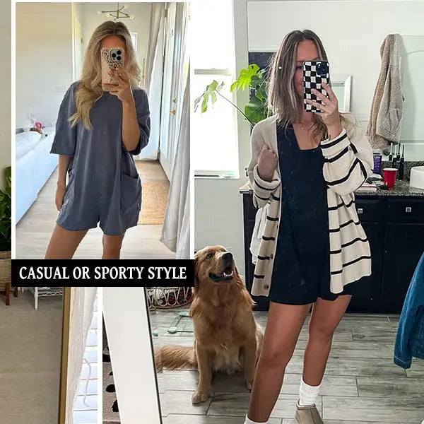SCUSTY Womens Oversized Rompers Back V Neck Jumpsuits Casual Athletic Workout Tee Onesie Activewear - Seldom Seen Styles
