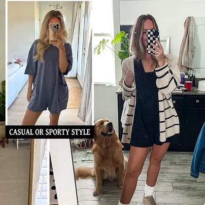 SCUSTY Womens Oversized Rompers Back V Neck Jumpsuits Casual Athletic Workout Tee Onesie Activewear
